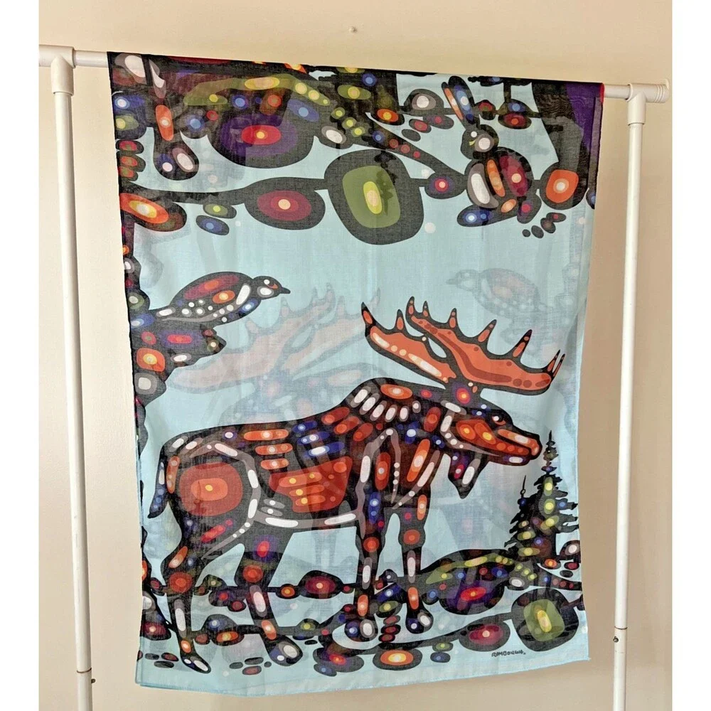 John Rombough Oscardo Moose Blue Scarf 68” x 27”